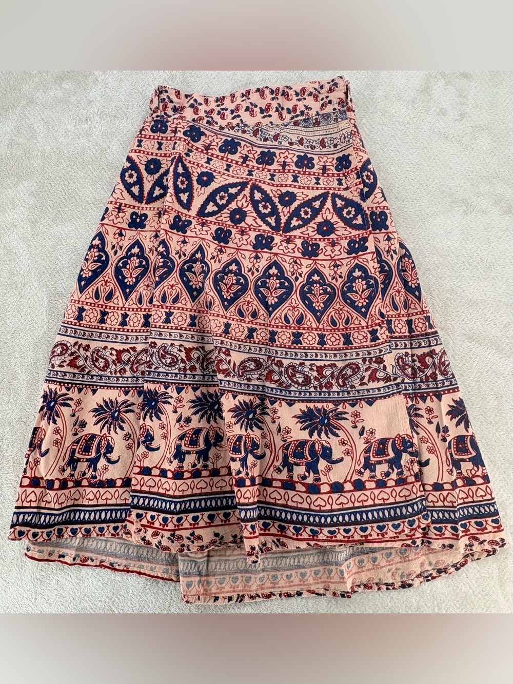 Vintage 1970s Indian block printed cotton tapestry wrap skirt - Picture 3 of 6